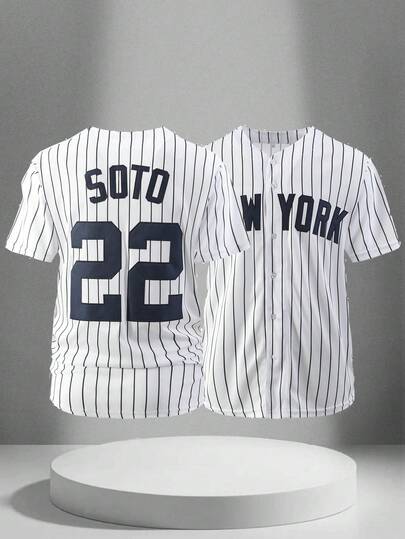 男士 22 白色棒球服休闲短袖刺绣拼接 V 领纽扣 T 恤派对运动上衣