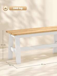 Ławka HOMCOM dla 2 osób, drewniana w kolorze dębu z poprzeczką stabilizującą, do salonu, jadalni, przedpokoju, drewno kauczukowe, biała