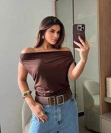 Women's Tank Top With A Cowl Neck, Elegant And - 鏽棕色 - 查看 3