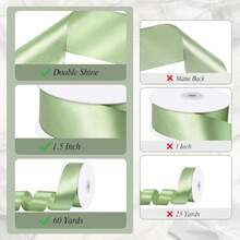 Sage Green Ribbon 60 Yards 1 1/2 Inch Double Faced  Green Satin Ribbon For Wedding Bridal Shower Flower Bouquet Crafts Bows Gift Wrapping Home Drations,23939274 - 綠色 - 查看 2