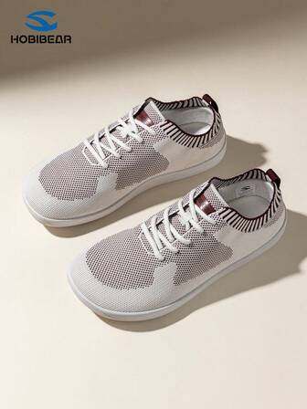 HOBIBEAR 男士运动鞋，系带，透气，轻便，时尚平底，简约宽头设计，适合户外运动、健身房