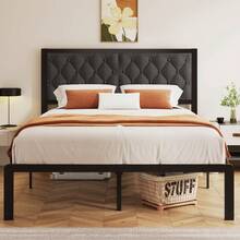 Gunji Queen/King/Full/Twin Bed Frame With Tufted Headboard Metal Platform Bed Frame With Under-Bed Storage,All Metal Support System,No Box Spring Needed,Noise-Free,Easy Assembly,Grey - 灰色 - 查看 1