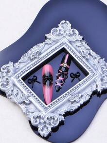 4/10 قطعة من مجوهرات الأظافر المصنوعة من السبائك المعدنية بتصميم ياباني وكوري كاواييي Y2K ثلاثي الأبعاد بشكل فراشة سوداء فارغة، ديكور أظافر DIY