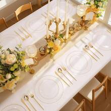 100pcs Plastic Plates With Gold Beads Plates Heavy Duty Party Supplies Includes 10.25inch Dinner Plate And 7.5inch Dessert Disposable Plate For Party,Wedding,Bridal Showers - Trong sáng - Xem 7