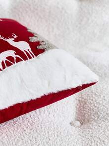 1pc Christmas Red Christmas Tree & Reindeer Embroidered Cushion Cover, Suitable For Indoor Decor, Christmas Decorative Pillow Cover, Pillow Insert Not Included - Red - View 10