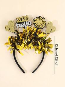 1pc Happy New Year Headband For Women Girls Sparkling Glitter Hello 2026 New Year Hairband Bling Bling Balloon Fireworks Black Gold Foil New Year Headpiece New Year Party And Christmas Celebration Hair Hoop Elegant Unique Headwear For Christmas New Year Gifts Women Hair Accessories - Black Gold - View 4