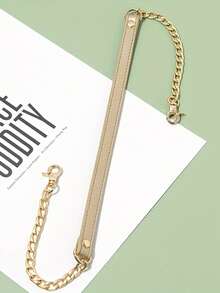 1pc Gold Metal Chain With Black PU Leather Strap - Fashionable & Versatile, Can Be Used As DIY Handbag & Shoulder Bag Accessory, Square Buckle Design, Suitable For Wallet Strap Or DIY Wallet Making - Multicolor - View 8