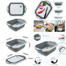 Collapsible Washing Up Bowl Innovations Multi Function Bowl Drying Rack Portable Cutting Board Retractable Drain Washing Basket Basin Vegetable Fruit Tray For For Camping Picnic Kitchen CB-01 - Gray - View 1