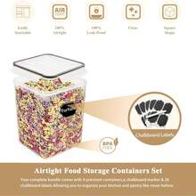 Large Tall Airtight Food Storage Containers5.2L, Plastic Kitchen Pantry Storage Containers 4 Pieces For Flour, Sugar, Rice, With Labels & 1 Marker. - 4件 - 查看 6