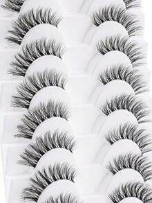 10 Pairs Natural Looking Fake Eyelash Strips, Handmade Faux Mink Transparent Stem Lashes, Lightweight And Reusable For Women Daily Makeup And Work - Lông mi tự nhiên - Xem 5