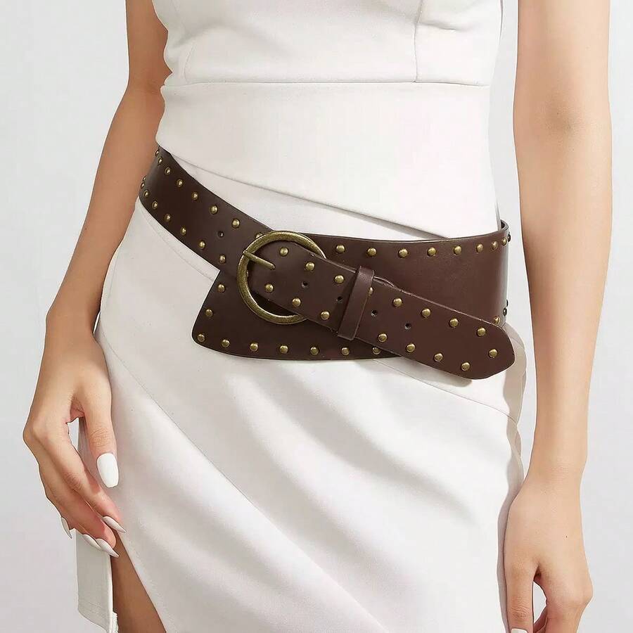 Punk Style Rivet Decor Leather Belt, Versatile Buckle Waist Strap, Pants Belt, Punk Style, All Season - Multicolor - View 1