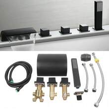 GDAE10 Grifo para bañera, grifo para borde de azulejos, juego de cascada de 5 orificios, grifo para bañera, juego de ducha, ducha negra, grifo de cascada, bañera con ducha de mano, grifo mezclador para bañera, grifo, bañera de cascada de latón - Negro - Ver 3