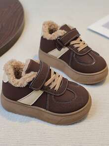 1 Pair Kids Boots, 2025 New Thermal Lined Casual Fashion Boots For Boys & Girls, Lightweight Versatile Thick Plush Sports Boots, - Brown - View 3