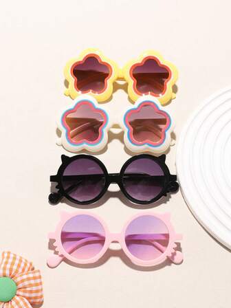 1 Set Of 4PCS Girls' Glasses For Ages 3-8 Years, Featuring Bohemian Floral Frames And Cute Cat Ear Frames, And Fashionable, Suitable For Holiday Outings, Everyday Outfits, And As Festive Gifts