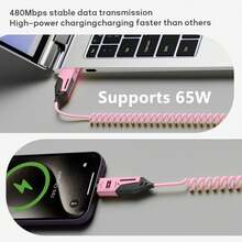 FCV 4-In-1 Coiled Multi 65W USB-C Charging Cable, Secure-Slide No-Loss Adapters, Slim Tips Fit Thick Cases, Lightning End Reinforced, PD Fast Charging, Compatible With CarPlay, [The Light On The Charging Port Does Not Affect Charging] - Multicolor - View 4