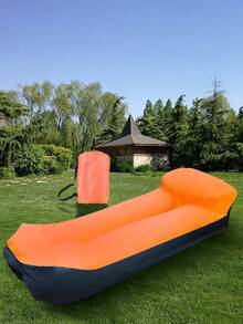 1pc Colorblock Portable Air Sofa, Foldable Air Sofa Bed For Outdoor Camping, Casual Lawn Beach Air Mattress, Inflatable Lounger Chair - Multicolor - View 8