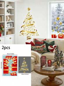 1 Pieza Pegatina de cristal para Navidad y Año Nuevo, decoración con patrón de copos de nieve para escaparate, pegatina para caja de regalo de Navidad - Multicolor - Ver 8
