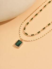 2件套奢华水钻锁骨链项链，优雅金链搭配水钻吊坠，适合日常佩戴、约会和派对。手工制作，链长和水钻数量随机。 - 多色 - 查看 3