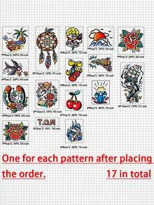 22 件/套 Oldschool 花臂可爱卡通防水临时纹身贴，持续 1-5 天，男女通用 - 彩色 - 查看 8