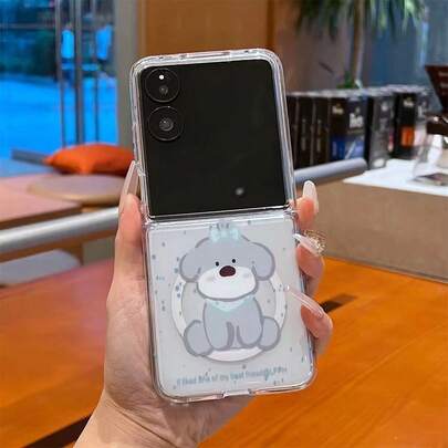 Cute Puppy Magnetic Folding Phone Case For Samsung Galaxy Z Flip3 5GGalaxy Z Flip 4 5GGalaxy Z Flip 5 5GGalaxy Z Flip 6 5GGalaxy Z Flip 7 5G Ador