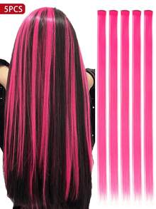Clip In Hair Extensions 22 Inch 20Pcs/10Pcs Colored Hair Extensions Party Highlights Long Straight Synthetic Hairpieces For Women - 玫紅色 - 查看 1