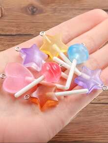 Various DIY Resin Simulated Lollipop Charms - Star, Heart, Round Shapes, Realistic Lollipop Jewelry Pendant Accessories For Bags, Bracelets, Keychains, Decorations - Multicolor - View 7