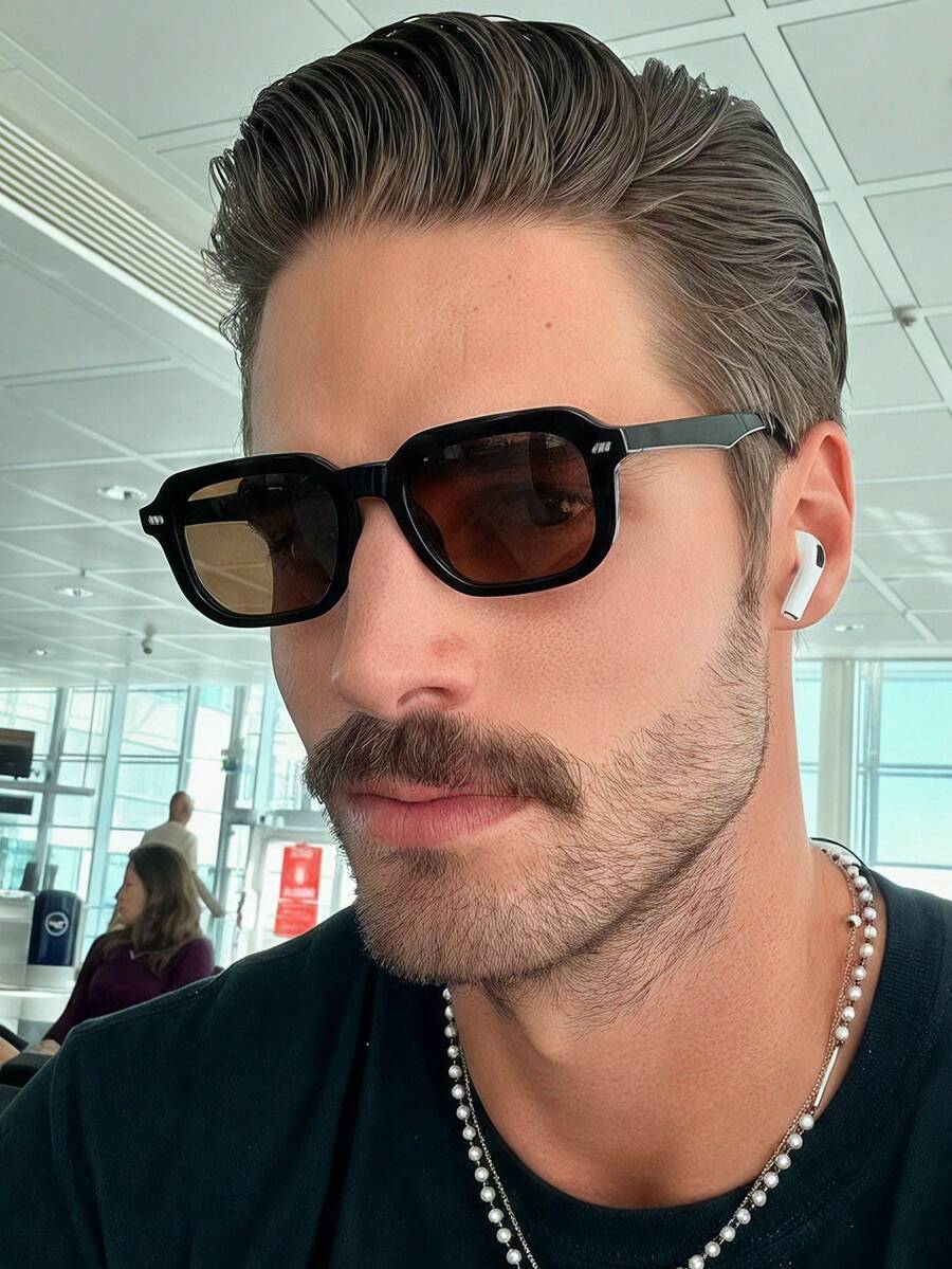 1 par de gafas de hombre de montura cuadrada negra de PC, de unicolor minimalista, de estilo callejero vintage y personalizadas - Negro - Ver 1