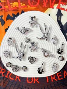18pcs Halloween Shoe Charms, Resin Skull, Bat, Claw, Bear, Guitar Detachable DIY Multifunctional Shoe Decorations, Suitable For Women Shoes, Sandals, Slippers, Bags, Great For Birthday, Holiday Party Gifts And Daily Wear - Silver - View 3