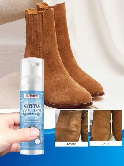 jakehoe 1 Set Kit de limpiador y nobuk (100ML limpiador + cepillo + paño) para limpieza de botas de punto, y lona