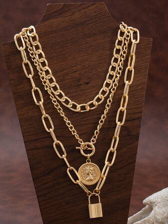 欧美奢华肖像雕刻圆形吊坠项链，夸张嘻哈风，百搭