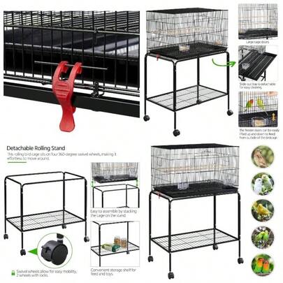 Large Wide Bird Cage Budgie Cage With Stand Parrot Cage Black Iron Flight Cage Small LovebirdCockatielParakeetConureFinch 119cm High