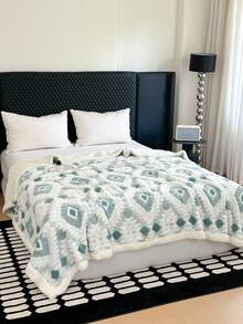 1 buc pătură minimalistă din fleece caldă și groasă, cu carouri diamantate, pătură moale, confortabilă și confortabilă pentru decorul casei, pat, canapea, birou, cameră, cămin, lavabilă la mașină