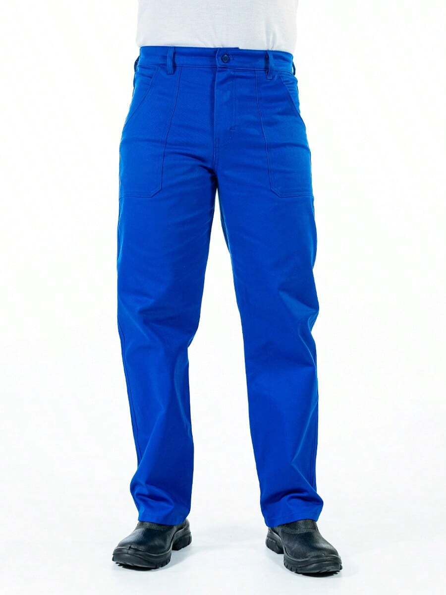 Calça Meio Cos  Brim Pesado Operacional Trabalho bolsos uniforme profissional construção - Azul Royal - Visão 1