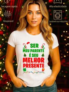 Camiseta Natal Frase Parente Presente Unissex 100% Algodão Premium – Masculino e Feminino | Casual, Streetwear, Plus Size, Lançamento com Envio Imediato em Várias Cores - Branco - Visão 3