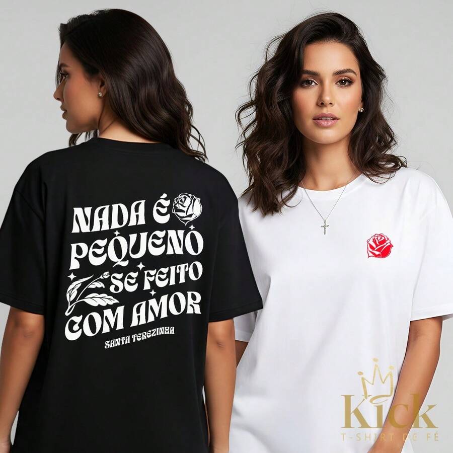 Kit 2 camisetas T-shirt Nada É Pequeno Se Feito Com Amor camisa 100% algodão