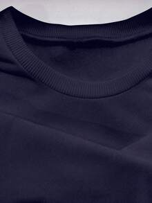 Women's Casual Long Sleeve Crew Neck Sweatshirt, Printed Pattern, Soft Comfortable Fabric, Machine Washable, Spring/Autumn Top, Pullover Hoodie, Fashionable Loose Fit - Navy Blue - View 4