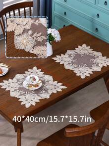 2 piezas Manteles individuales hechos a mano con bordado de cuentas y malla, manteles individuales de fibra de poliéster con estilo romántico francés, para mesa de comedor, mesa de café, decoración de jarrones, bodas, fiestas y días festivos