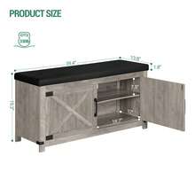 HaluPeit Farmhouse Shoe Storage Bench, 2 Tier Shoe Bench With Padded Seat Cushion & 2 Barn Doors, Entryway Bench With Adjustable Shelf, Shoe Cabinet For Living Room, Bedroom,Greige - Ngà voi - Xem 6