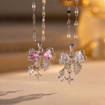 1 pieza de collar de mujer con lazo de cobre y circonita, lindo y elegante, adecuado para uso diario, viajes de vacaciones, compras, turismo, tomar fotos y como accesorio decorativo.