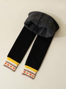 1pc Girls' Solid Color Thermal Lined Leggings, Thick Girls' Skinny Pants, Girls' Thick Thermal Lined Tights, Warm Solid Color Heart Pants Suitable For Daily Wear, Autumn/Winter - Multicolor - View 18