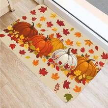 1pc Autumn Leaves & Pumpkins - Beige & Orange Fall Decor With Plush Soft Texture, Washable Living Room, Bedroom, Entryway - Warm Brown/Red/Yellow/Green Leaf Pattern, Cozy Seasonal Floor Thanksgiving & Home Decor, Rectangular Shape With Autumnal Hues, Durable Material, Easy Care Year-Round Use, Adding Warm Fall To Your Home, Large Rugs Living Room - Black - View 1