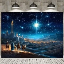 1pc 2026 Christmas Decoration Backdrop, Nativity Scene With Starry Night, Camel Caravan And Bethlehem Star Banner, Christmas Baptism Birthday Party Wall Decor, New Year Santa Claus Gift - Multicolor - View 2
