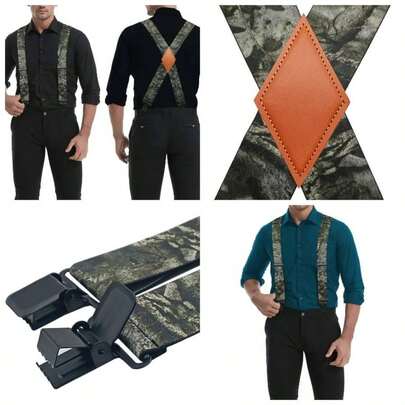 2 Suspenders Men Heavy Duty Strong Clips Hunting Skip Work Braces X Back Adjustable Elastic Straps