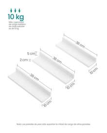 Estantes de Pared, Juego de 3, Estantes Flotantes, Ancho de 38 cm, Estantes Colgantes, para Marcos de Fotos y Adornos, para Salón, Oficina en Casa, Baño, Cocina, Blanco Mate - Blanco - Ver 4