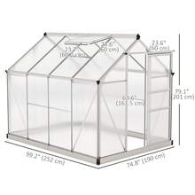 Outsunny 6' X 8' X 6.6' Polycarbonate Greenhouse, Walk-In Green House Kit Garden, Plants Grow, Galvanized Sheet Aluminum Frame With Rain Gutter, Vent And Sliding Door, Silver - 銀色 - 查看 3