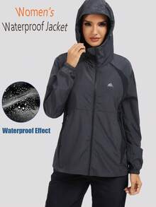 1pc Women's Lightweight Waterproof Rain Jacket, Outdoor Hooded Windbreaker - Dark Grey - View 1