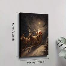 2D Flat Printing, 1pc, Santa Claus Flying In A Sleigh Pulled By Two Reindeer With Large Antlers Over A Snowy Forest Under A Starry Night Sky With A Full Moon And Snow-Covered Pine Trees, Christmas, Canvas Wall Art For Living Room, Bathroom Wall Art Bedroom Framed Wall Art Poster Art Prints Ready To Hang Pictures Home Decorations Wall Decor For Office - 彩色 - 查看 13