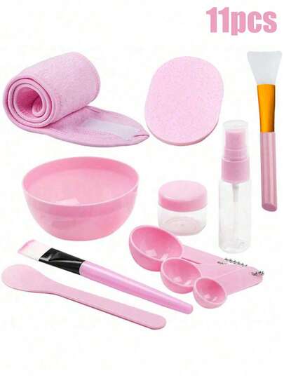 11Pcs DIY Face Mask Tool Set, Pink Facial Mask Making Kit With Mixing Bowl, Brushes, Spray Bottle, Spatula, Measuring Spoons & Cleansing Pads For Home Spa Skin Care