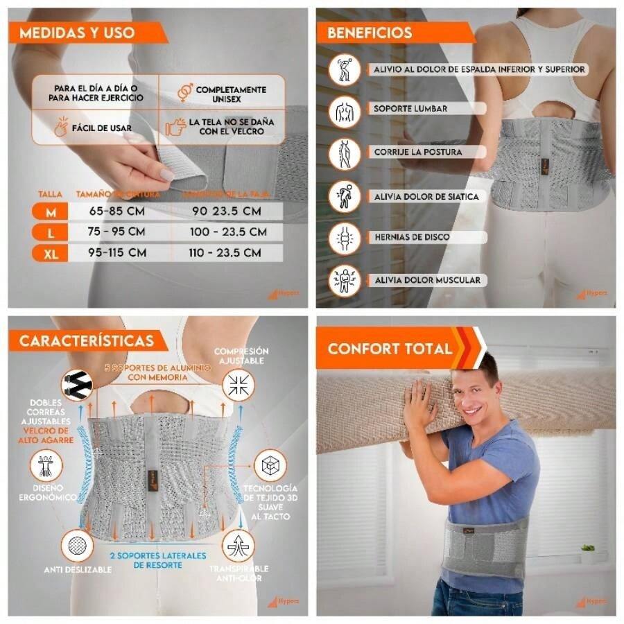- Cinturn de Soporte Lumbar Ajustable, Faja Lumbar para Espalda Aliviar Dolor y Lesiones, livio del dolor de espalda baja, Faja Unisex para Hombres y Mujeres, Unisex X - Large - Grande - Ver 1