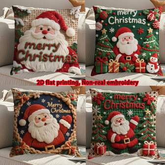 4 st. jul 2D julelement 3D-tryckta örngott, persika sammet slitstarkt och mjukt, lämpligt för julklappar, trädgårdsdekoration, utemöbler, vinter, vardagsrums soffa kuddfodral (utan kuddinlägg) 18"X18" (45cm*45cm) *1 st/4 ST